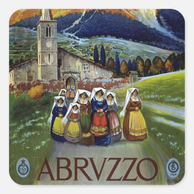 Pegatina Cuadrada Abruzzo Italia Poster de viajes con mujeres (Anverso)