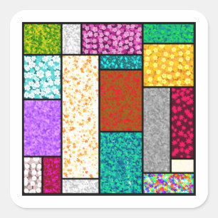 Pegatina Cuadrada Abstracción de diseño gráfico floral Mondrian