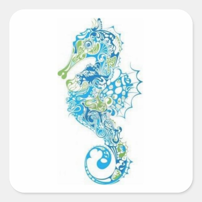 Pegatina Cuadrada Abstract Blue Seahorse (Anverso)