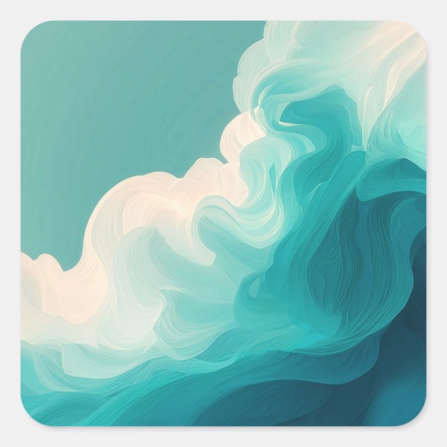 Pegatina Cuadrada Abstract Teal and White Flowing Waves (Anverso)