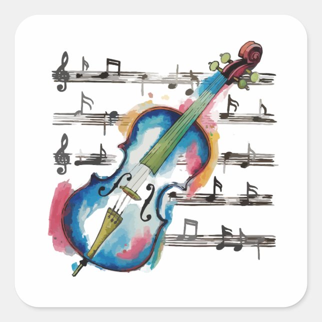 Pegatina Cuadrada Abstract Violin Square Sticker (Anverso)