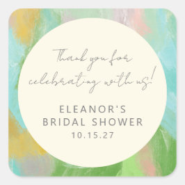 Pegatina Cuadrada Abstract Watercolor Bridal Shower Personalizado Gr