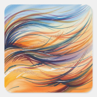 Pegatina Cuadrada Abstract Watercolor Waves & Wind