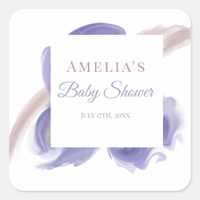 Pegatina cuadrada abstracta de acuarela lavanda (Anverso)