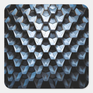Pegatina Cuadrada Abstracto Futurista Azul Geométrico Metálico
