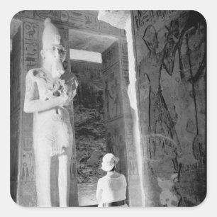 Pegatina Cuadrada Abu Simbel Egipto, turista dentro del templo (NR)