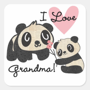 Pegatina Cuadrada Abuela del amor de los osos de panda I