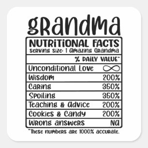 Pegatina Cuadrada Abuela Divertida Datos Nutricionales Abuelo Ador