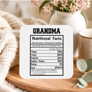 Pegatina Cuadrada Abuela Divertida Datos Nutricionales Abuelo Ador