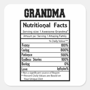 Pegatina Cuadrada Abuela Divertida Datos Nutricionales Abuelo Ador