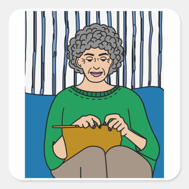 Pegatina Cuadrada Abuela En El Crocheting De Hobby De Tejidos (Anverso)