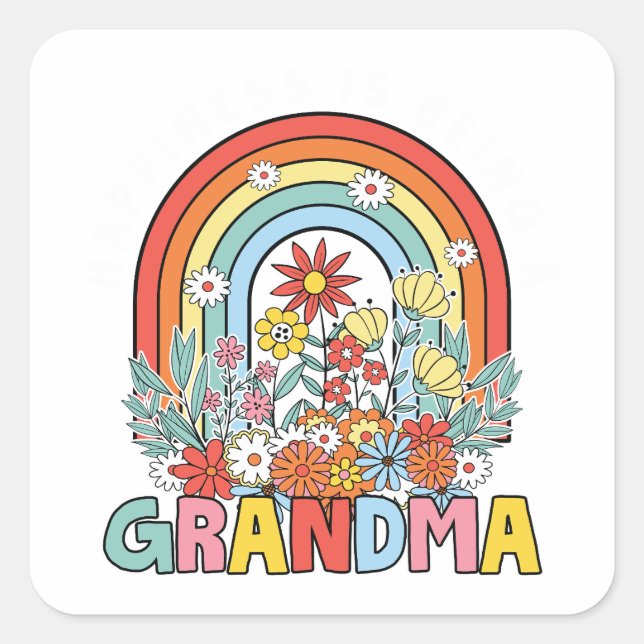 Pegatina Cuadrada Abuela floral (Anverso)