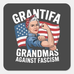 Pegatina Cuadrada Abuela Grantifa Contra el Fascismo No Rey EE. UU. 
