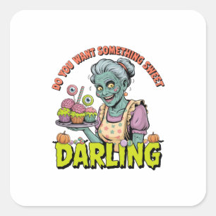 Pegatina Cuadrada Abuela zombi - Dulce Halloween Darling