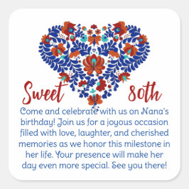 Pegatina Cuadrada Abuelas 80º cumpleaños / Rústico húngaro