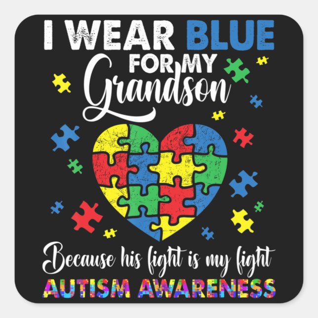 Pegatina Cuadrada Abuelo Abuela Que Uso Azul Para El Autismo De Mi A (Anverso)