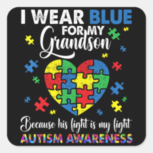 Pegatina Cuadrada Abuelo Abuela Que Uso Azul Para El Autismo De Mi A