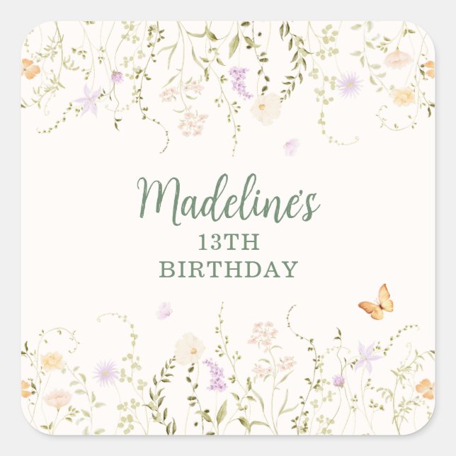 Pegatina Cuadrada Abundantes Fiestas del Jardín Floral (Anverso)