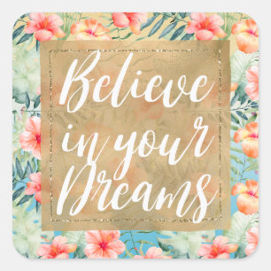 Pegatina Cuadrada Aca Amarilla Rosa Hibiscus Floral Gold Dream