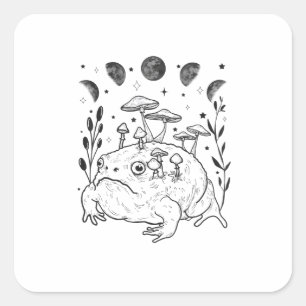 Pegatina Cuadrada Academia Luna Bruja Estética Goblincore Rana