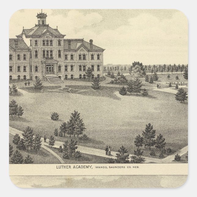 Pegatina Cuadrada Academia Luther, Nebraska (Anverso)