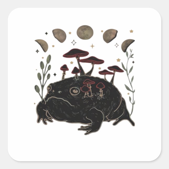 Pegatina Cuadrada Academia Moon Witchy Goblincore Aesthetic Frog Cla (Anverso)