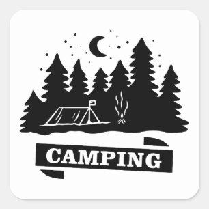 Pegatina Cuadrada Acampar al aire libre acampa más, preocúpate men