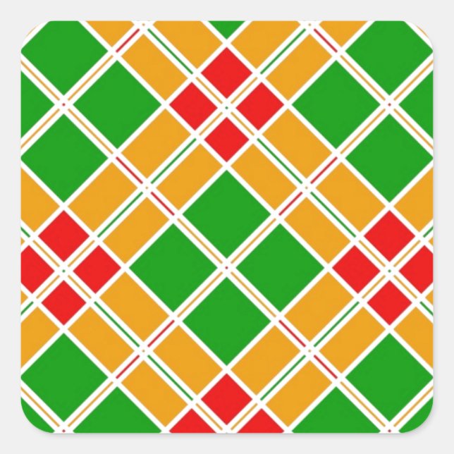 Pegatina Cuadrada accesorio de patrón amarillo verde brillante Argyl (Anverso)