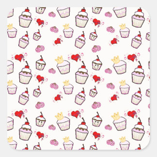 Pegatina Cuadrada Accesorios de Kawaii Cupcakes