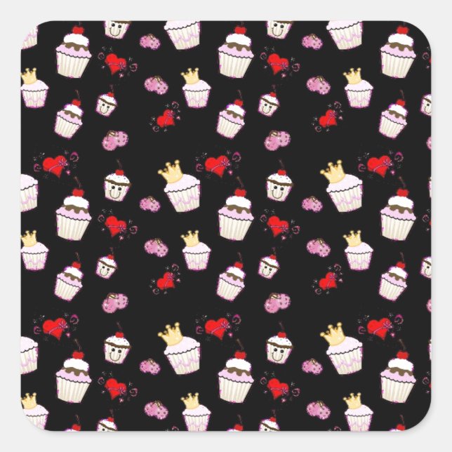 Pegatina Cuadrada Accesorios de Kawaii Cupcakes (Anverso)
