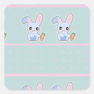 Pegatina Cuadrada Accesorios de menta rosa Kawaii Bunny personalizad