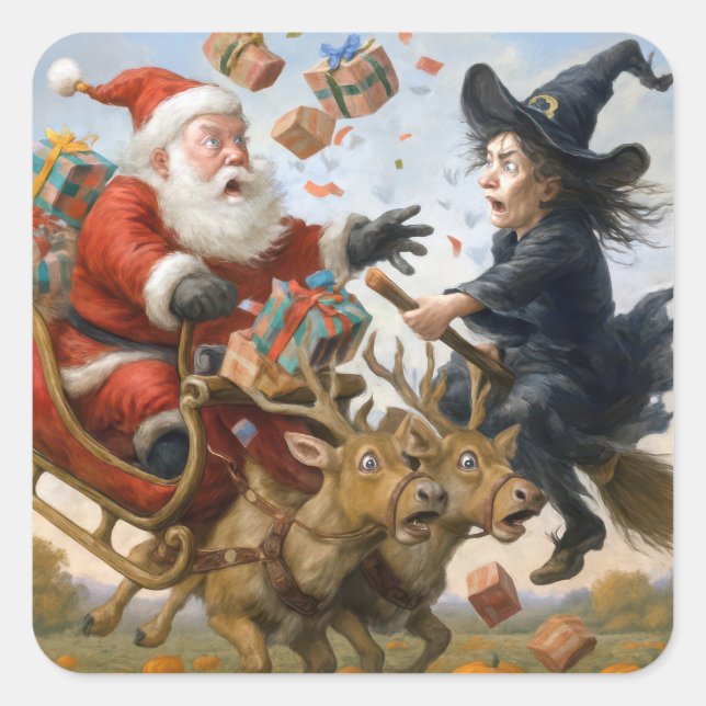 Pegatina Cuadrada Accidente de Acción de Gracias y Halloween navidad (Anverso)