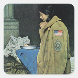 Pegatina Cuadrada Acción de gracias del refugiado