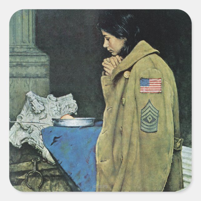 Pegatina Cuadrada Acción de Gracias para los Refugiados (Anverso)