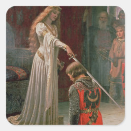 Pegatina Cuadrada Accolade -Edmond Blair Leighton Middle Age Knight