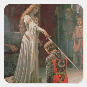 Pegatina Cuadrada Accolade -Edmond Blair Leighton Middle Age Knight