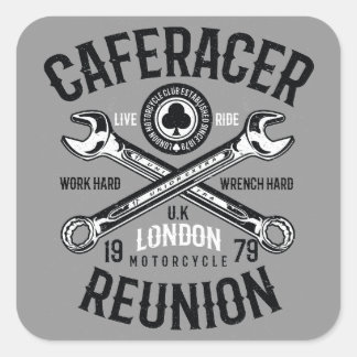 Pegatina Cuadrada Ace Cafe Racer Reunion Trabajar duro de llave dura
