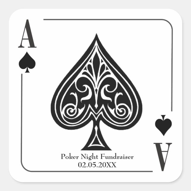 Pegatina Cuadrada Ace de la tarjeta de juegos de espadas, Poker, Noc (Anverso)