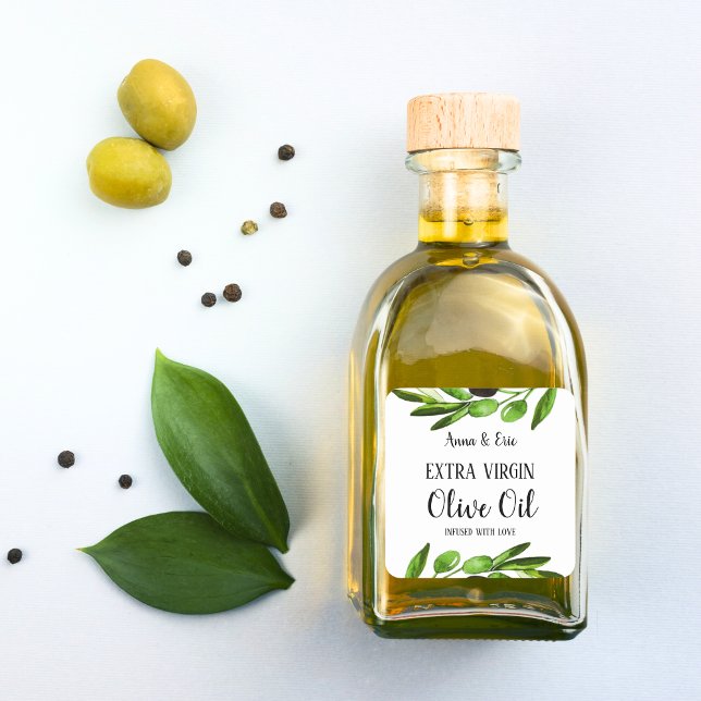 Pegatina Cuadrada Aceite de Oliva Virgen Extra Elegante Boda Moderna (Extra Virgin Olive Oil Elegant Modern Wedding Square Sticker
)