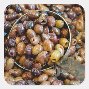 Pegatina Cuadrada Aceitunas negras de leccino, posadas y acondiciona