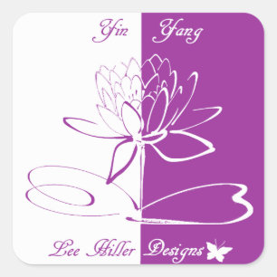 Pegatina Cuadrada Acentos de logotipo de Lee Hiller blanco violeta