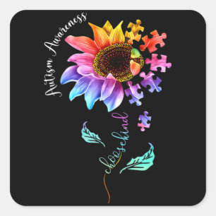 Pegatina Cuadrada Aceptación de conciencia sobre autismo Mujeres Mae