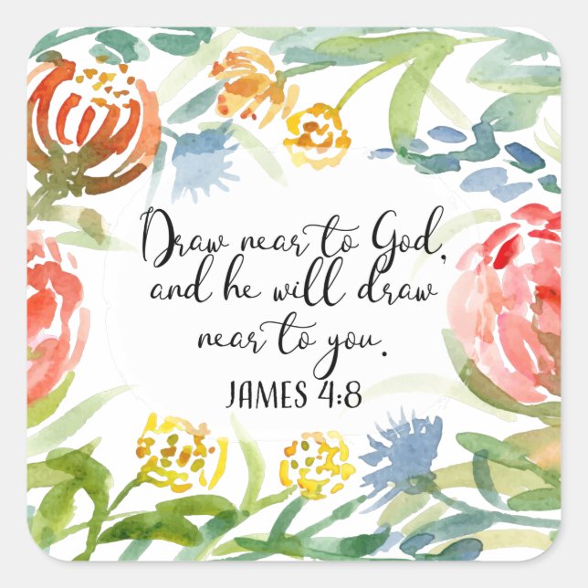 Pegatina Cuadrada Acércate a Dios | James 4:8 (Anverso)