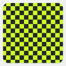 Pegatina Cuadrada Acid green black checkerboard pattern