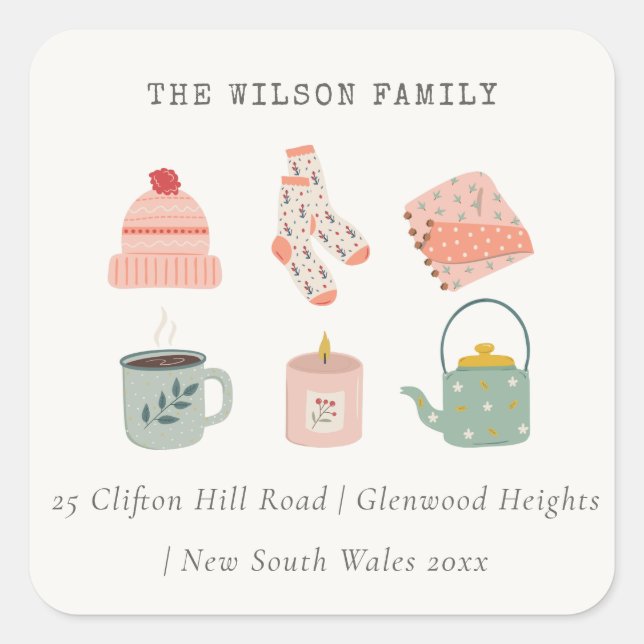 Pegatina Cuadrada Acogedora dirección de acción de gracias de Rubor  (Anverso)