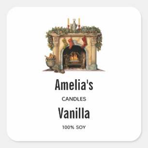Pegatina Cuadrada Acogedores Navidades de la chimenea victoriana
