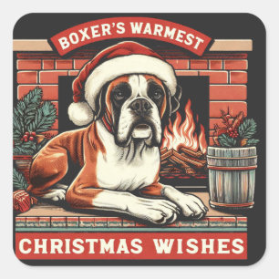 Pegatina Cuadrada Acogedores Navidades de perros de boxer vintage co