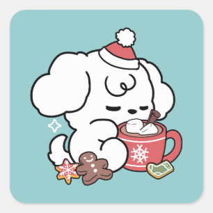 Pegatina Cuadrada Acogedores sueños de cachorro - chocolate caliente