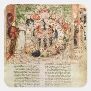 Pegatina Cuadrada Acogen con satisfacción sir Galahad a la mesa