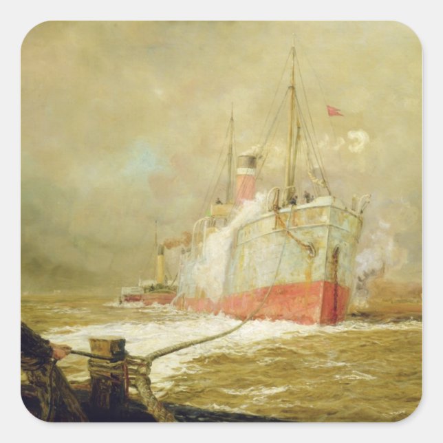 Pegatina Cuadrada Acoplamiento de un barco de carga (Anverso)